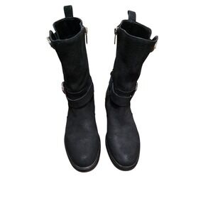 Vince Camuto Kerivini Black Leather Mid-Calf Boots Straps & Buckle Size 7.5